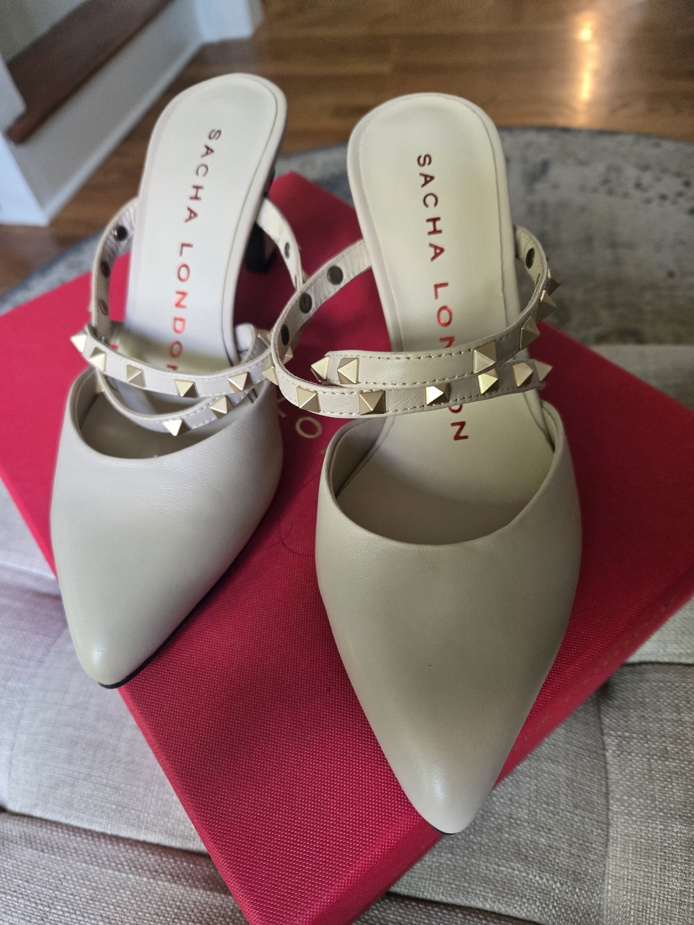 Brand New - Sacha London Beige Studded Leather Pointed Mule